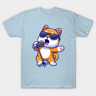 Cute Shiba Inu Dog Singing Cartoon T-Shirt